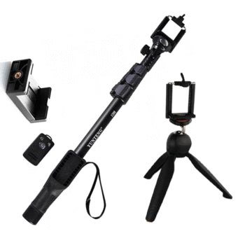 Yunteng YT-1288 42.5cm Bluetooth Selfie Monopod Extendable Handheld Pole with Shutter Remote Control (Black) with YT_288 Tripod (Black)