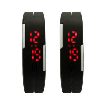 Unisex Rubber Strap LED Digital Wrist Watch, Set of 2 (Black)